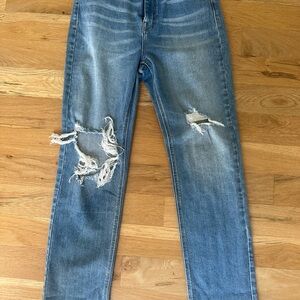 Straight Leg Distressed Women’s Jeans - Blue